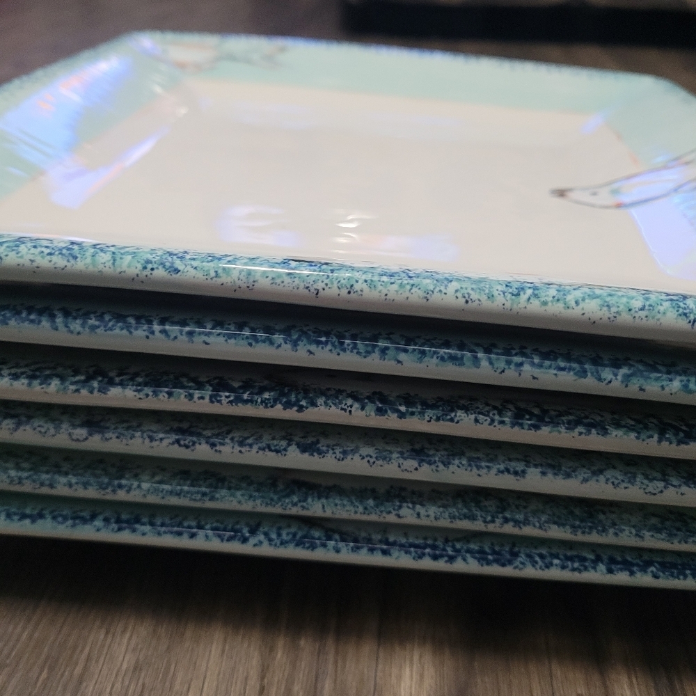 American Atelier Currents square dinner plates Saucers Hand Painted fish design - Picture 5 of 10